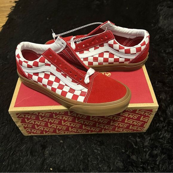 VANS old skool checkerboard red white lace up shoes sneakers women’s 8 new - Picture 7 of 7